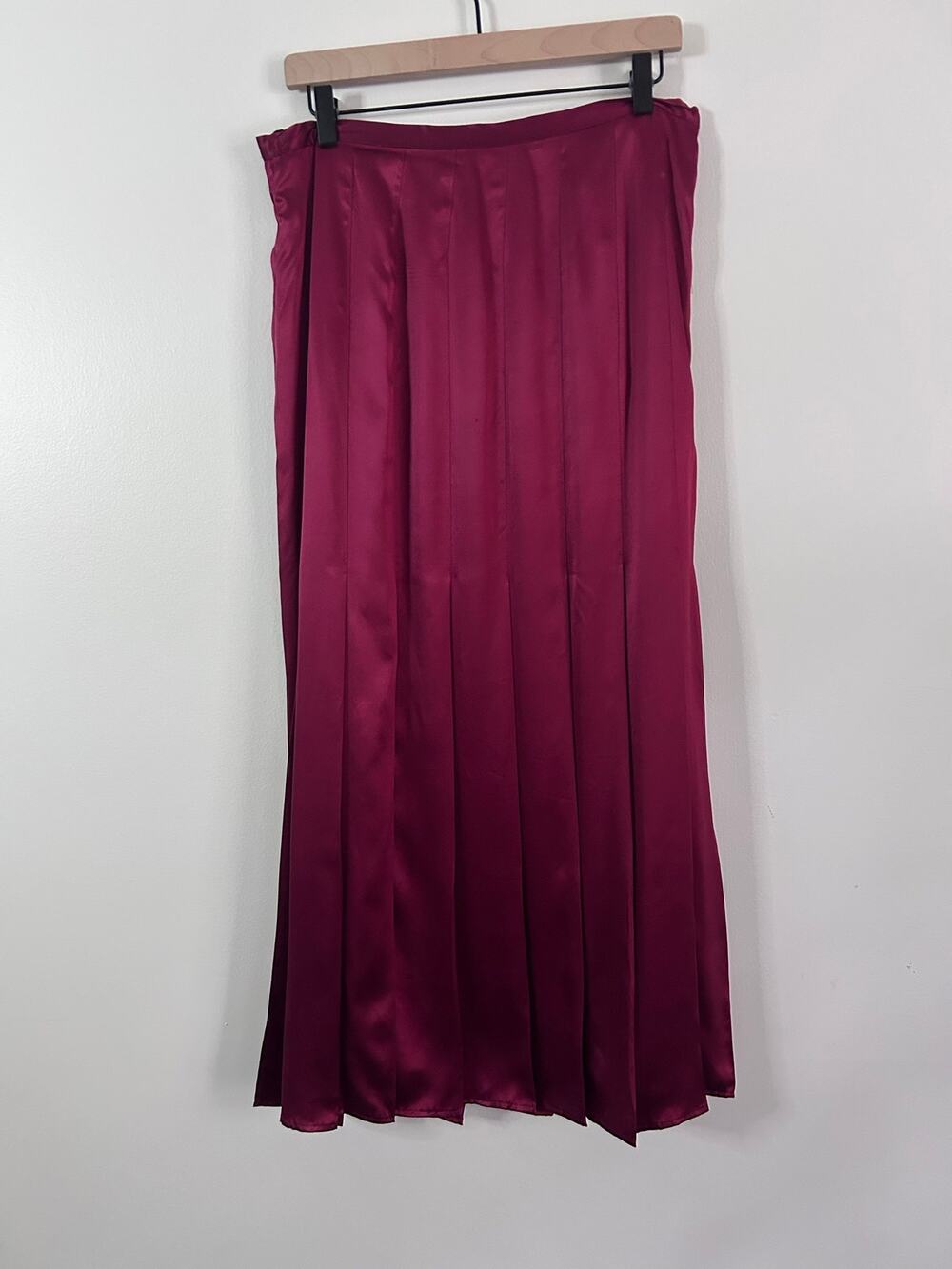 Vintage Spiegel Size 12 Burgundy Red 100% Silk Pleated Midi Skirt New With Tags